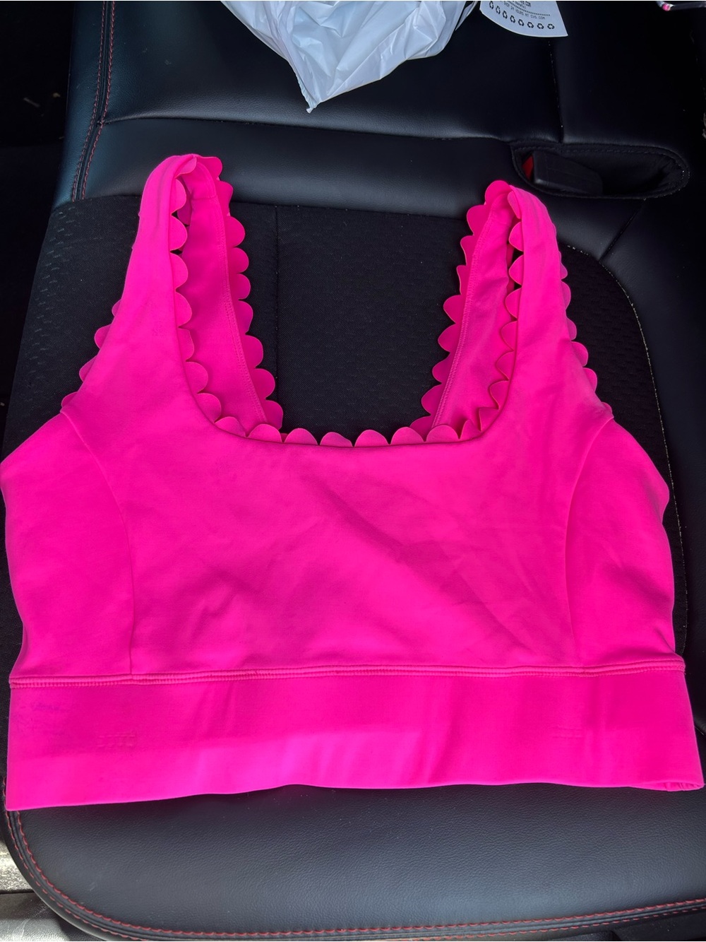 Scalloped Trim Crop Sports Bra - Hot Pink
